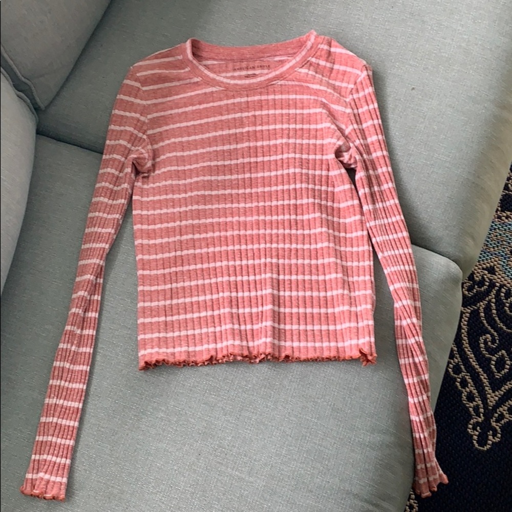 WOMENS SMALL LONG SLEEVE STRIPED PINK/ORANGE TOP